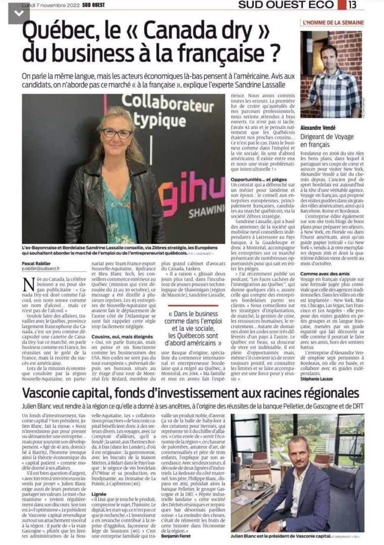 Article de presse Sud-Ouest - Sandrine Lassalle, Zèbre Stratégie Article de presse Sud-Ouest - Sandrine Lassalle, Zèbre Stratégie